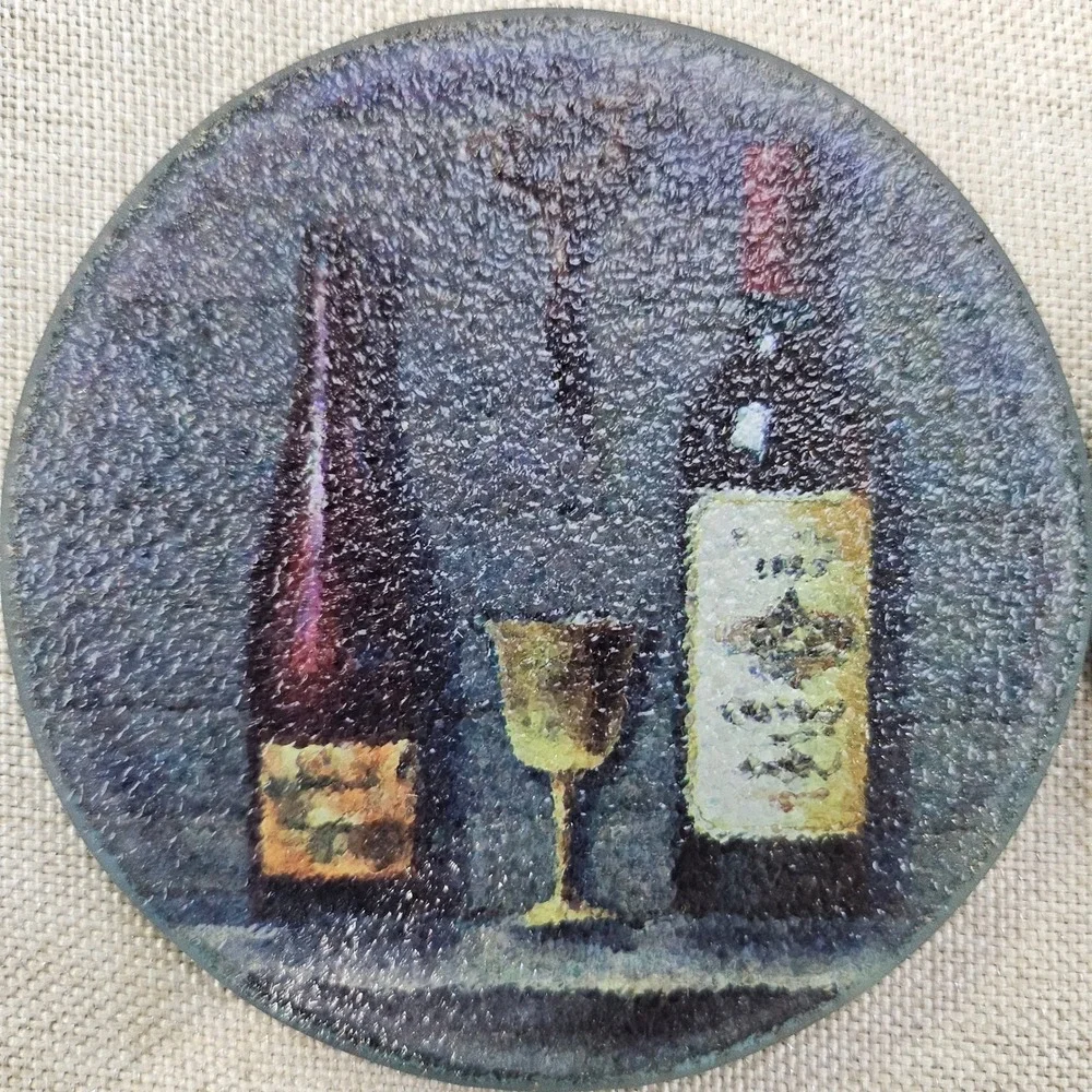 Pomerantz Tuscan Cellars Glass Coaster Set Wine Theme 6pc Round Vintage 6060